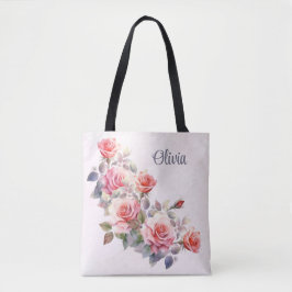Bolso De Tela Roses rosadas grandes personalizadas