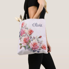 Bolso De Tela Roses rosadas grandes personalizadas