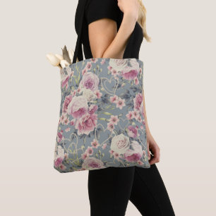 Bolso De Tela Roses rosados y corazones de la Perla patrón gris
