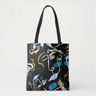 Bolso De Tela Rostros de acuarela y formas geométricas de la enf