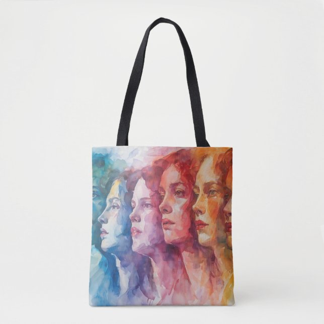Bolso De Tela Rostros de las mujeres - Pintura de acuarela (Anverso)