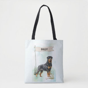 Bolso De Tela Rottweiler Acuarela Perro Personalizado