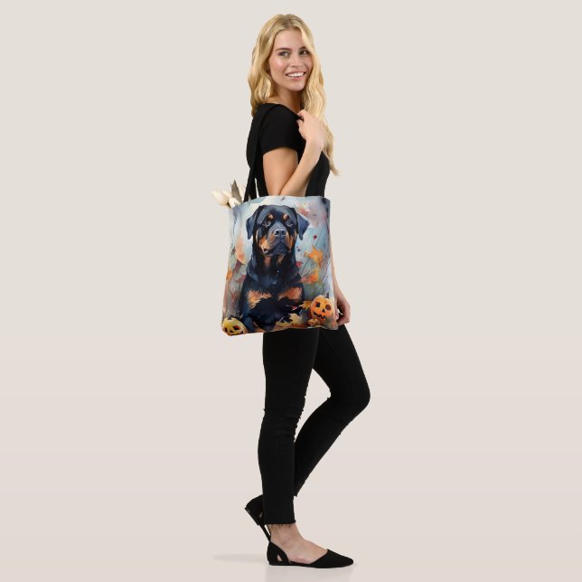 Bolso De Tela Rottweiler de Halloween con calabazas aterradoras (Puesto)