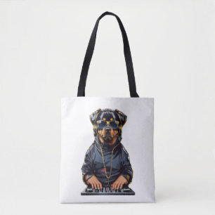 Bolso De Tela rottweiler Dog Dj con tortugas y audífonos