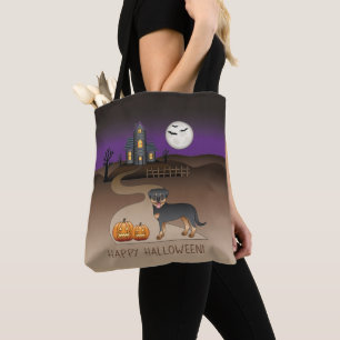 Bolso De Tela Rottweiler negro y fuego de Halloween Casa Embruja