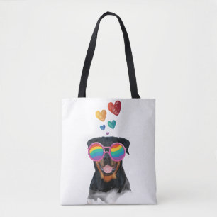 Bolso De Tela Rottweiler Perro con Corazones Día de San Valentín