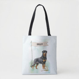Bolso De Tela Rottweiler Watercolor Personalized Dog