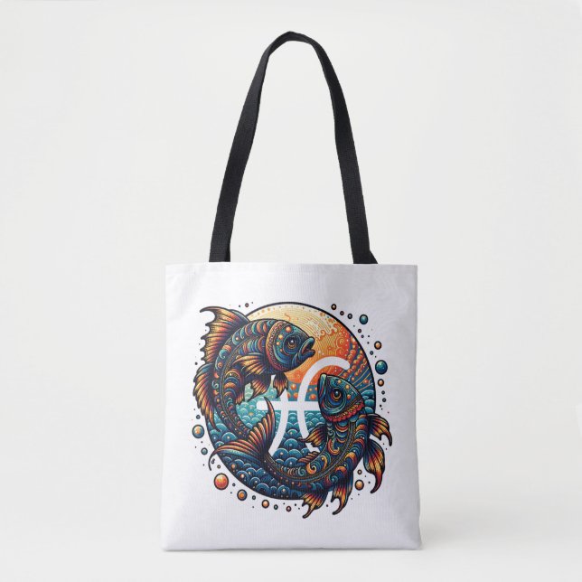Bolso De Tela Rótulo Astrológico Horoscopio Pisces Zodiac (Anverso)