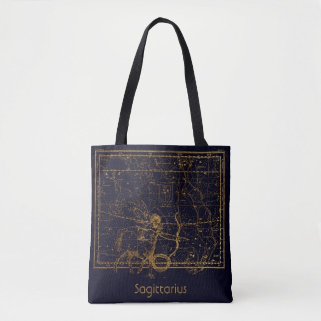 Bolso De Tela Rótulo de Astrología Zodiac azul vintage (Anverso)