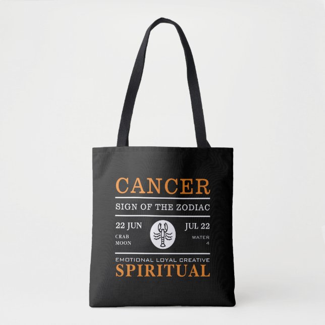 Bolso De Tela Rótulo de cáncer de zodiaco, astrológico (Anverso)