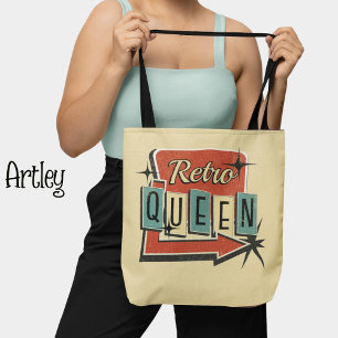 Bolso De Tela Rótulo de motel retro Queen Cream Vintage años 60