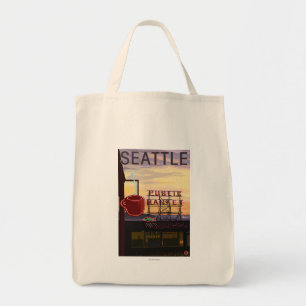 Bolso De Tela Rótulo del mercado del lugar de SeattlePike y