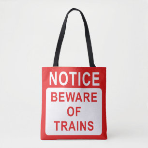 Bolso De Tela Rótulo ferroviario, Cuidado con los trenes