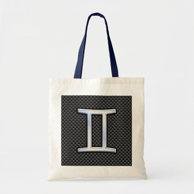Bolso De Tela Rótulo Gemini plateado sobre la impresión de fibra (Frente)