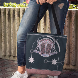 Bolso De Tela Rótulo Libra Zodiac Mandala rosa y azul