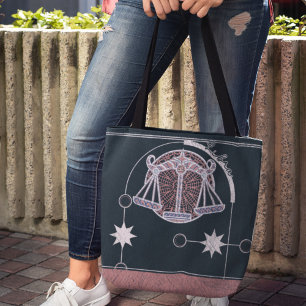 Bolso De Tela Rótulo Libra Zodiac Mandala rosa y azul