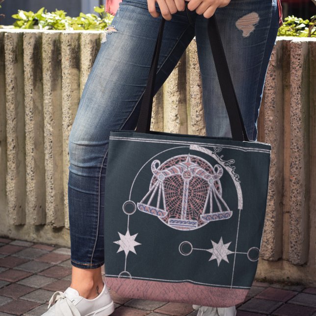 Bolso De Tela Rótulo Libra Zodiac Mandala rosa y azul (Subido por el creador)