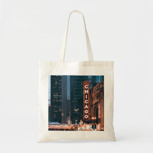 Bolso De Tela Rótulo Neon de Chicago de noche