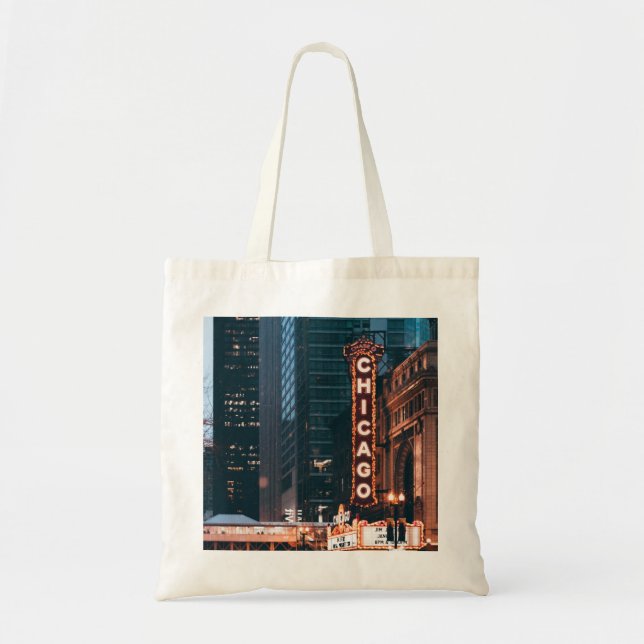 Bolso De Tela Rótulo Neon De Chicago Illinois De Noche (Frente)