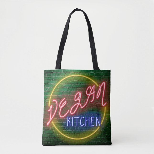 Bolso De Tela Rótulo Neon Vegan Kitchen (Anverso)