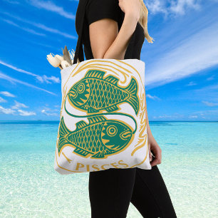 Bolso De Tela Rótulo Pisces del Zodiac en un