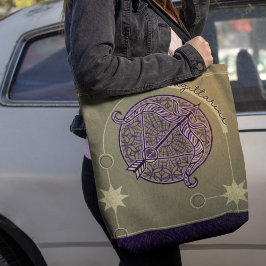 Bolso De Tela Rótulo Sagittarius Zodiac Mandala morado y blanco