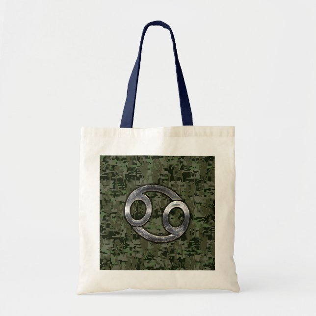 Bolso De Tela Rótulo Zodiac contra el cáncer en camuflaje digita (Frente)
