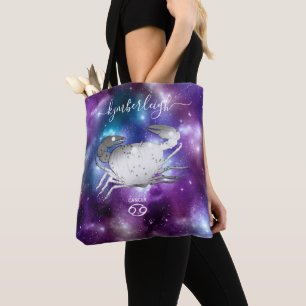 Bolso De Tela Rótulo Zodiaco Cáncer Monograma Cósmico Nombre Púr