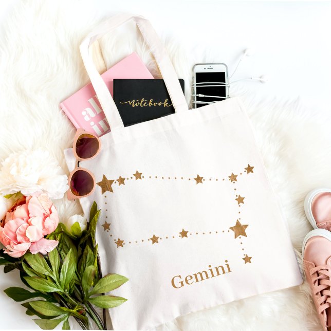 Bolso De Tela Rótulo Zodiaco moderno Gemini Gold| Aire de elemen (Subido por el creador)