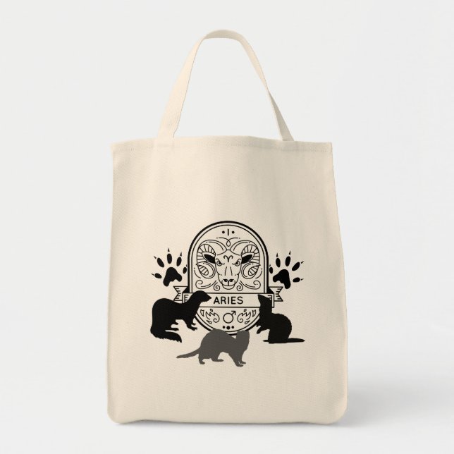 Bolso De Tela Rótulo zodiaco y Mascotas coincidentes. Aries.Ferr (Frente)