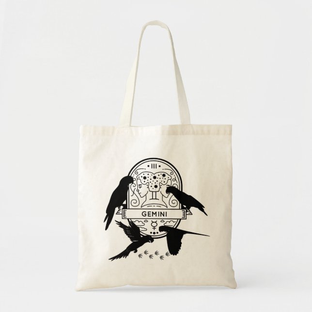 Bolso De Tela Rótulo zodiaco y Mascotas coincidentes. Gemini - P (Frente)