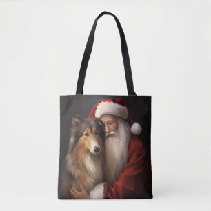 Bolso De Tela Rough Collie Con Navidades festivos de Santa Claus