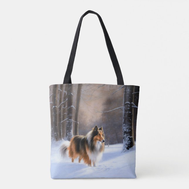 Bolso De Tela Rough Collie Deja Que Nieva Navidades (Reverso)