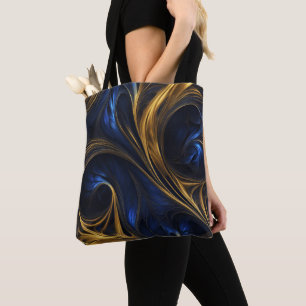 Bolso De Tela Royal Blue Gold Resumen Swirl
