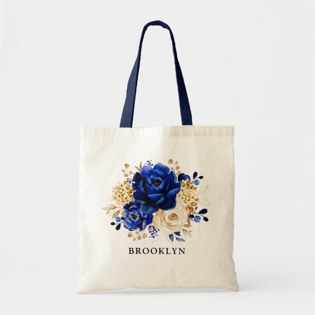 Bolso De Tela Royal Blue Yellow Gold Floral Bridesmaid regalo To (Frente)