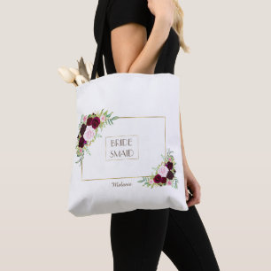 Bolso De Tela Royal Burgundy Marsala Floral Bridesmaid