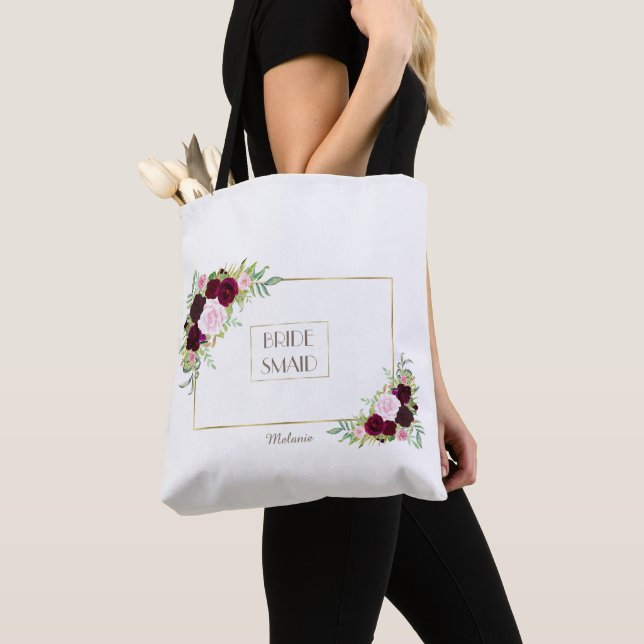 Bolso De Tela Royal Burgundy Marsala Floral Bridesmaid (Detalle)