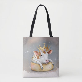 Bolso De Tela Royal Cow Dreaming on Cheese Throne               