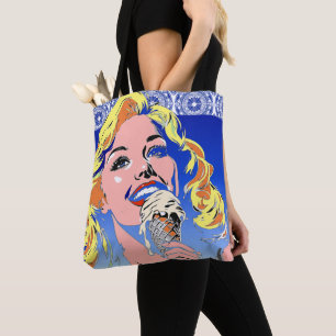 Bolso De Tela Rubia Comiendo Helado Colorido Estilo Pop Art Años