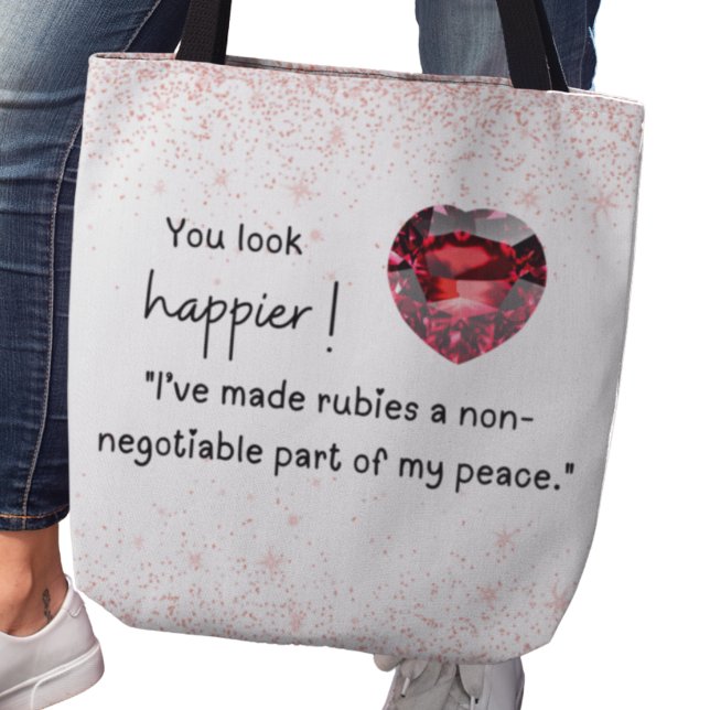 Bolso De Tela Rubies son parte de mi paz, amante de Ruby (You look happier! "I've made rubies a non-negotiable part of my peace" tote bag)