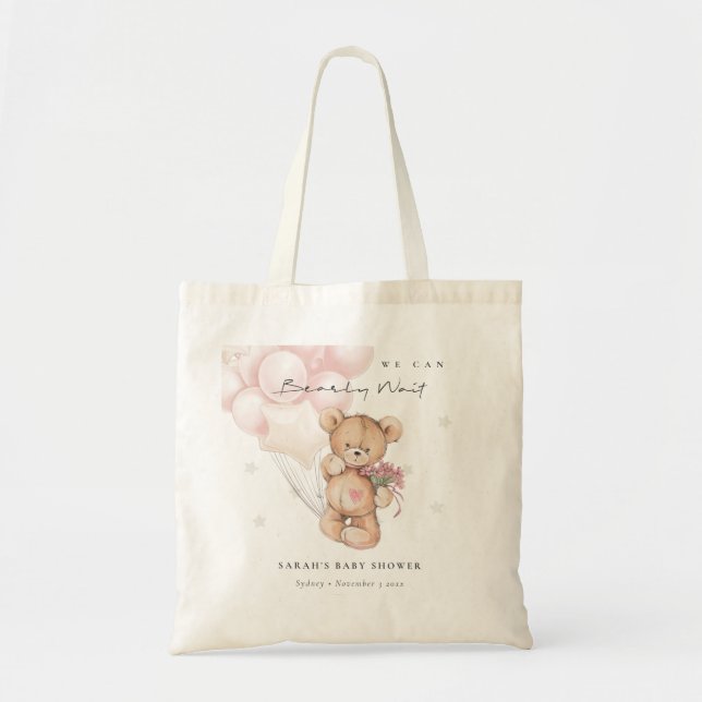 Bolso De Tela Rubor Bearly Wait Bear Balloon Baby Shower (Frente)