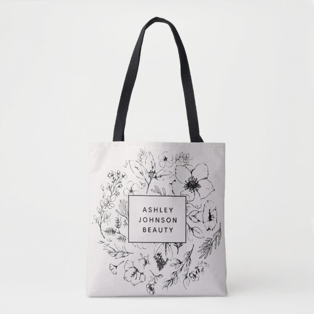 Bolso De Tela Rubor botánico moderno y marca negra (Anverso)