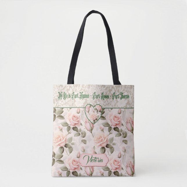 Bolso De Tela Rubor de acuarela rosa y rosa floral con encaje No (Anverso)