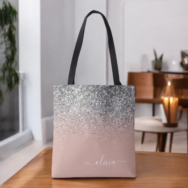 Bolso De Tela Rubor de oro rosa plata purpurina monograma (Subido por el creador)