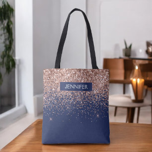 Bolso De Tela Rubor de purpurina con monograma Rosa Dorado Rosa