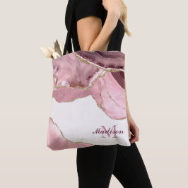 Bolso De Tela Rubor De Rosa Y Monograma De Agata Con Brillo Dora