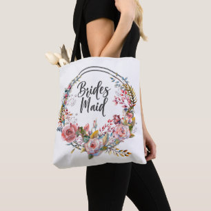 Bolso De Tela Rubor Floral Watercolor Wreath Bridesmaid Tote Bag