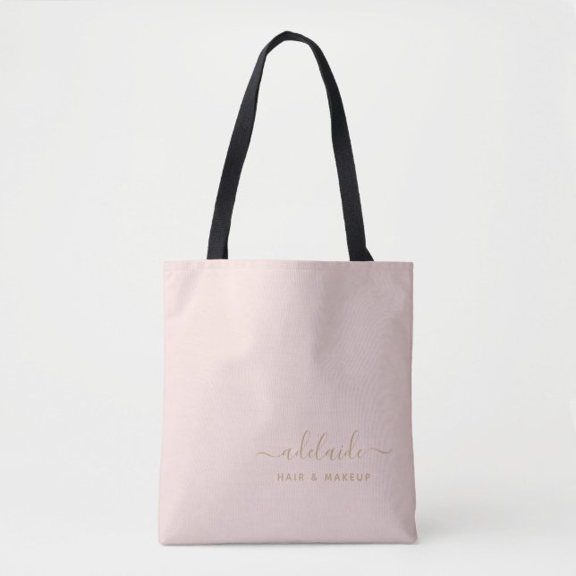 Bolso De Tela Rubor Pink Gold Monogram Script Name Hair Stylist (Anverso)