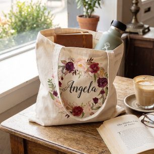 Bolso De Tela Rubor Rojo Borgoña Corona Floral Dama de Honor