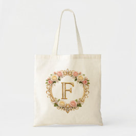 Bolso De Tela Rubor Rosa Dorado Floral Monograma Letra F Boda